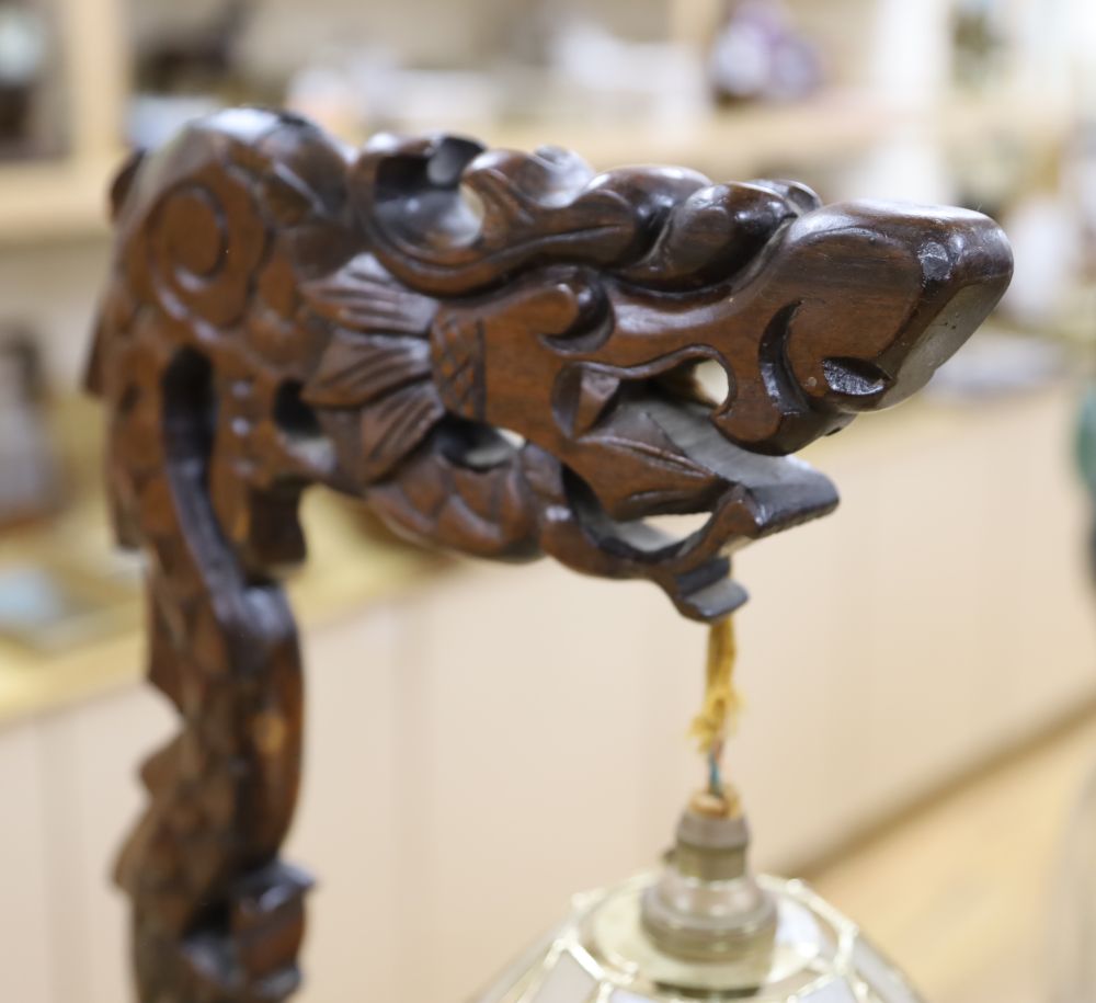 A 19th century Chinese carved hardwood lamp, height 71cm
